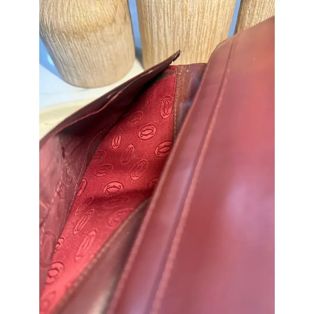 Vintage Must de Cartier Burgundy Leather Long Bifold Checkbook Wallet